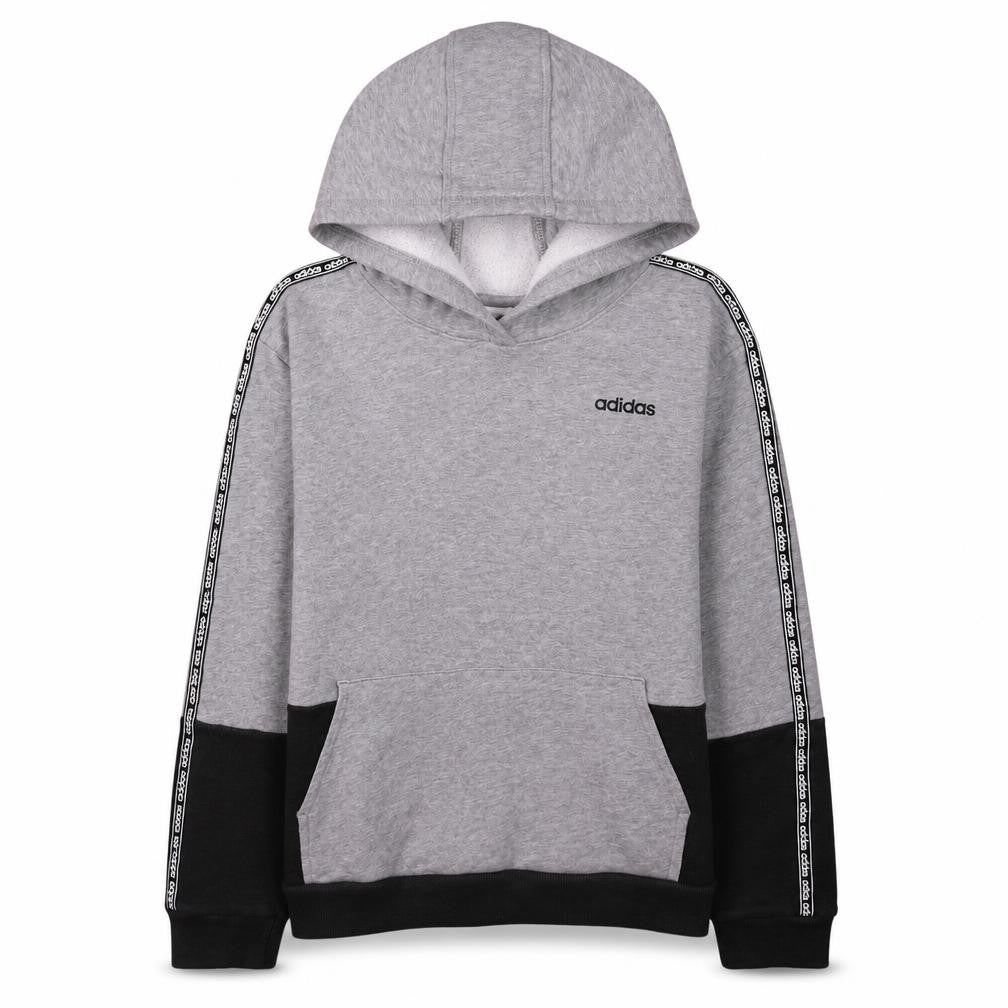 Front view of Adidas girls’ grey pullover hoodie 14 years hooded colourblock sweatshirt