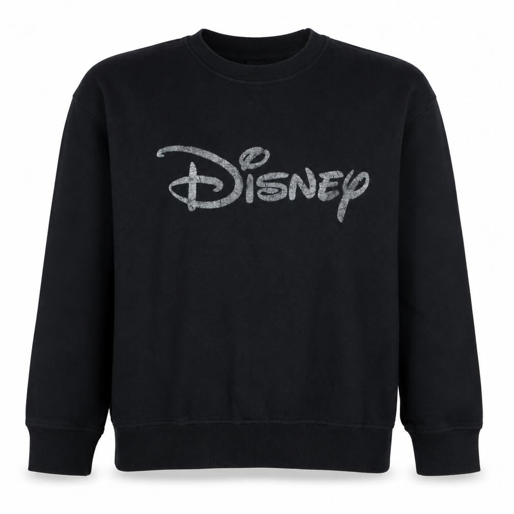 Front view of Disney Women's Black Glitter Logo Pullover Sweatshirt, size 10/12
