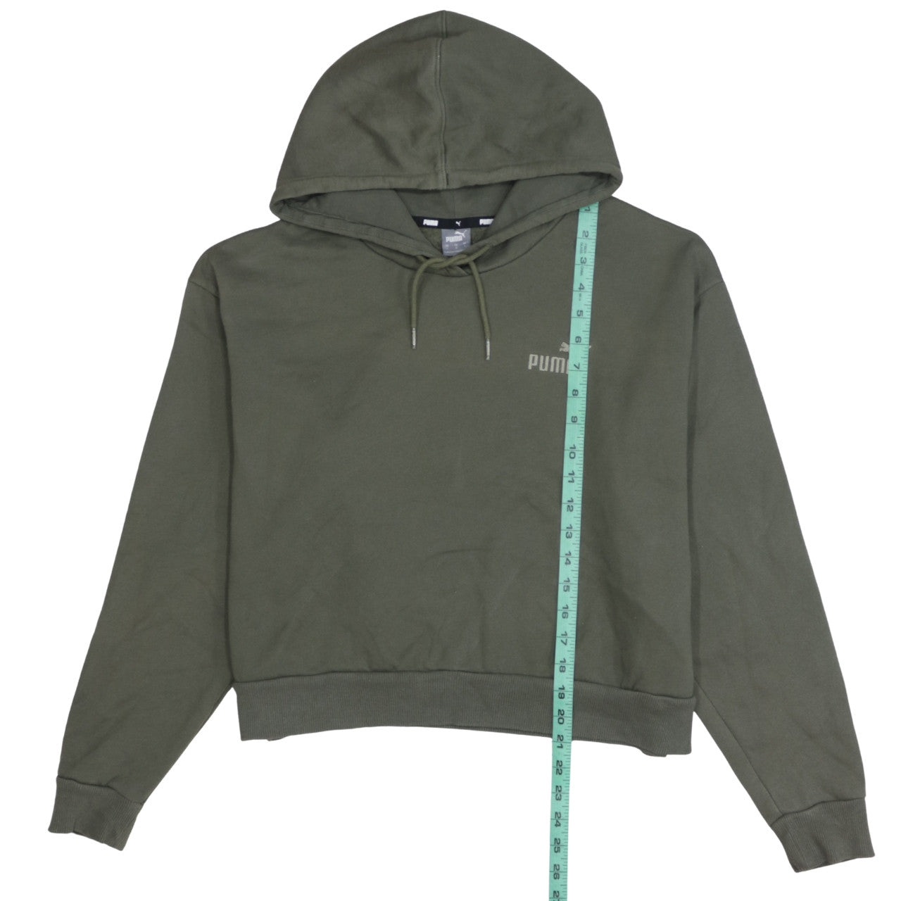 Puma Womens Green Pullover Hoodie Size L Relaxed Fit Sweatshirt