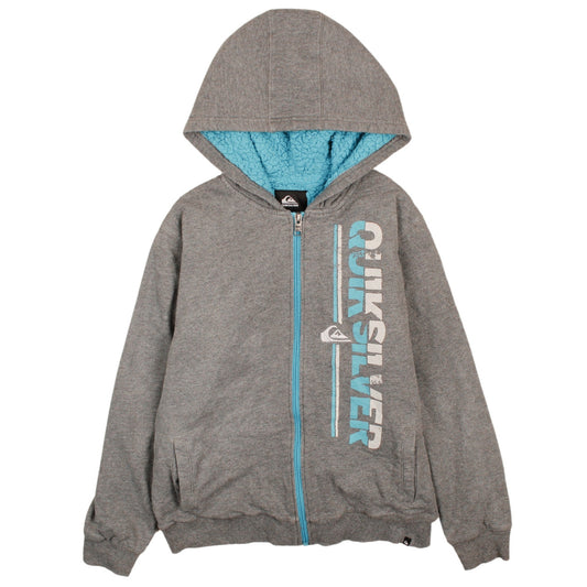 Quiksilver Boys Grey Full Zip Hoodie M 10-12 Sherpa Lined Fleece Sweatshirt