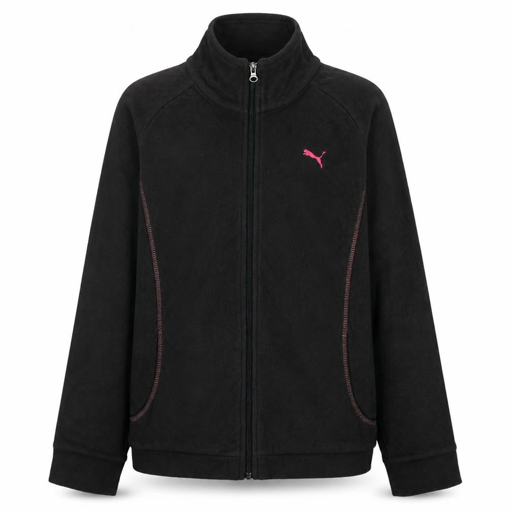 Front view of Puma girls’ black full zip fleece sweatshirt, size 12 l, 152