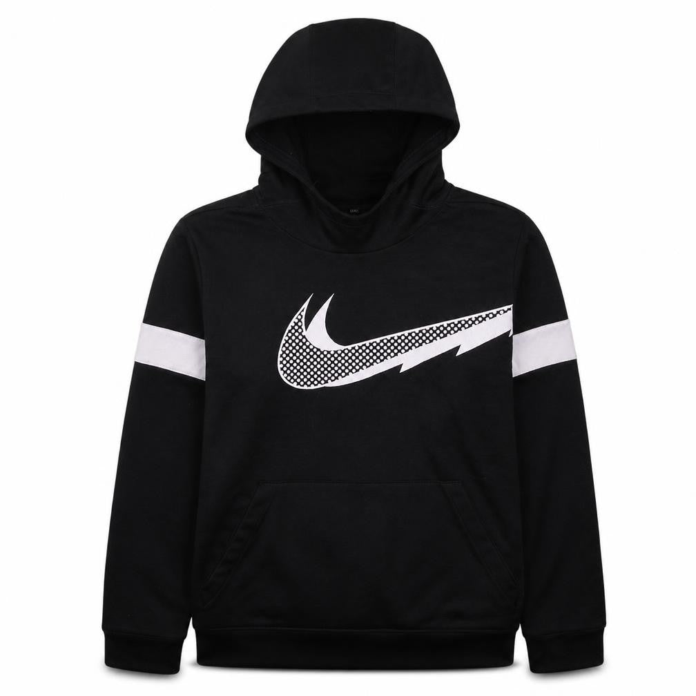 Front view of Nike boys’ black dri-fit hooded pullover sweatshirt xl