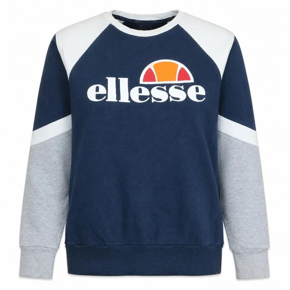 Front view of Ellesse women’s blue colourblock logo sweatshirt, size UK 10
