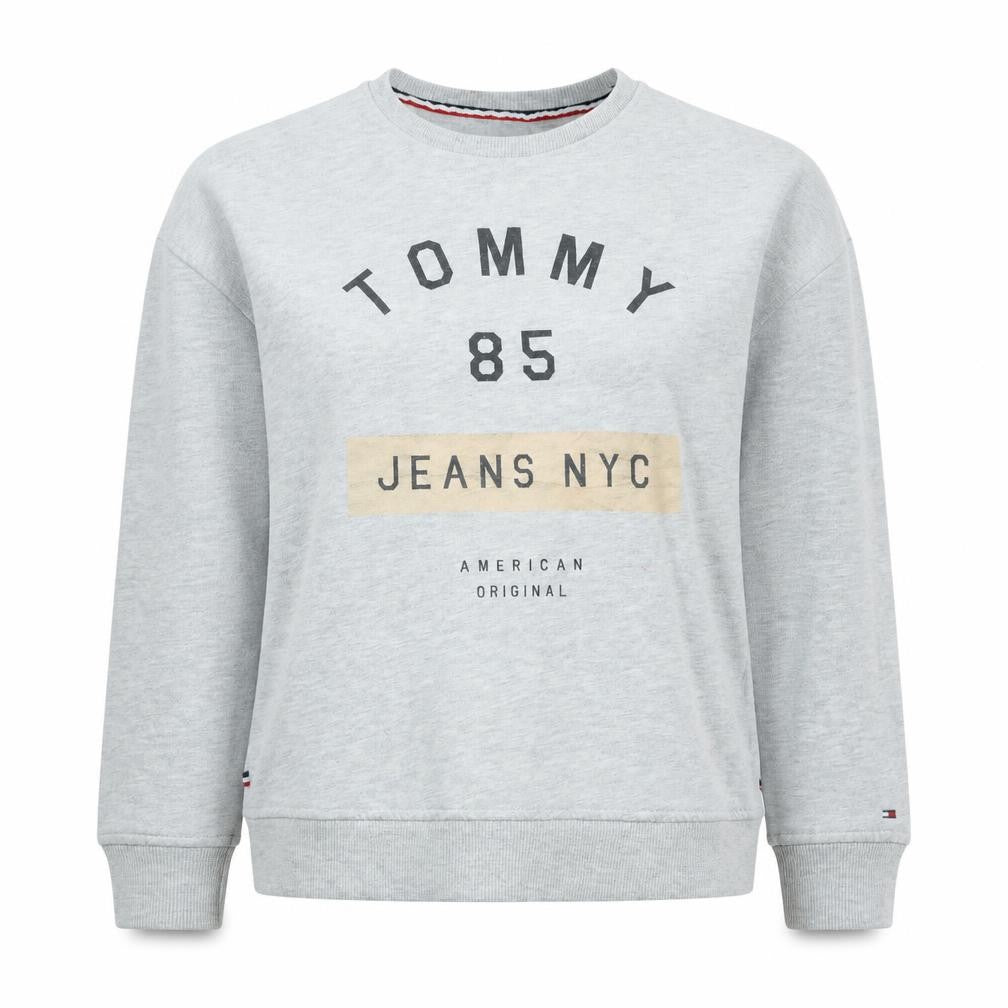 Front view of Tommy Jeans Women Grey Crew Neck Pullover Sweatshirt M Cotton