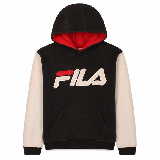 Fila Boys Black Colourblock Pullover Hoodie Size 18/20 Logo Design
