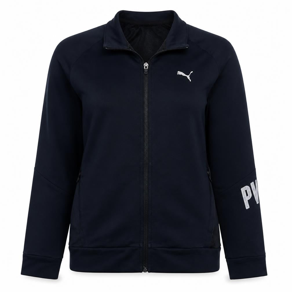 Front view of Puma women’s black, size UK 14, track jacket lightweight full zip activewear
