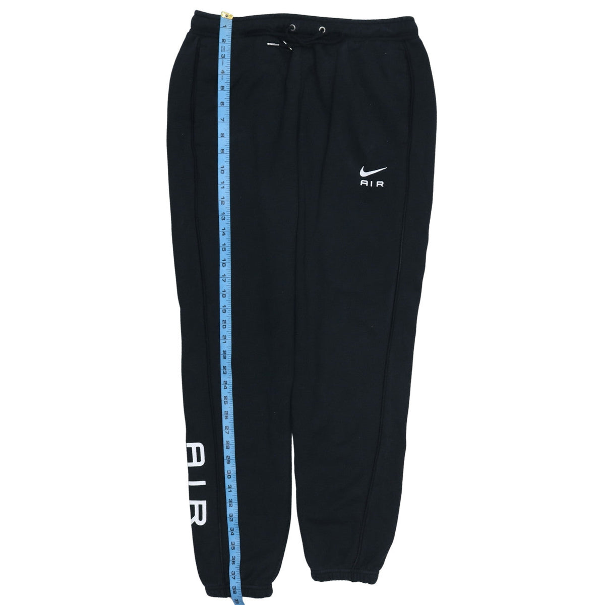 Close-up detail of Nike Air Men's Black Jogger Trousers, size M, Regular Fit Fleece