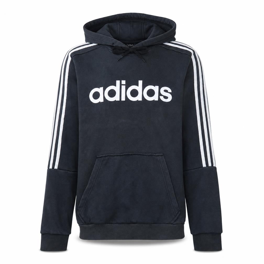 Front view of Adidas men’s black small pullover hoodie hooded sweatshirt