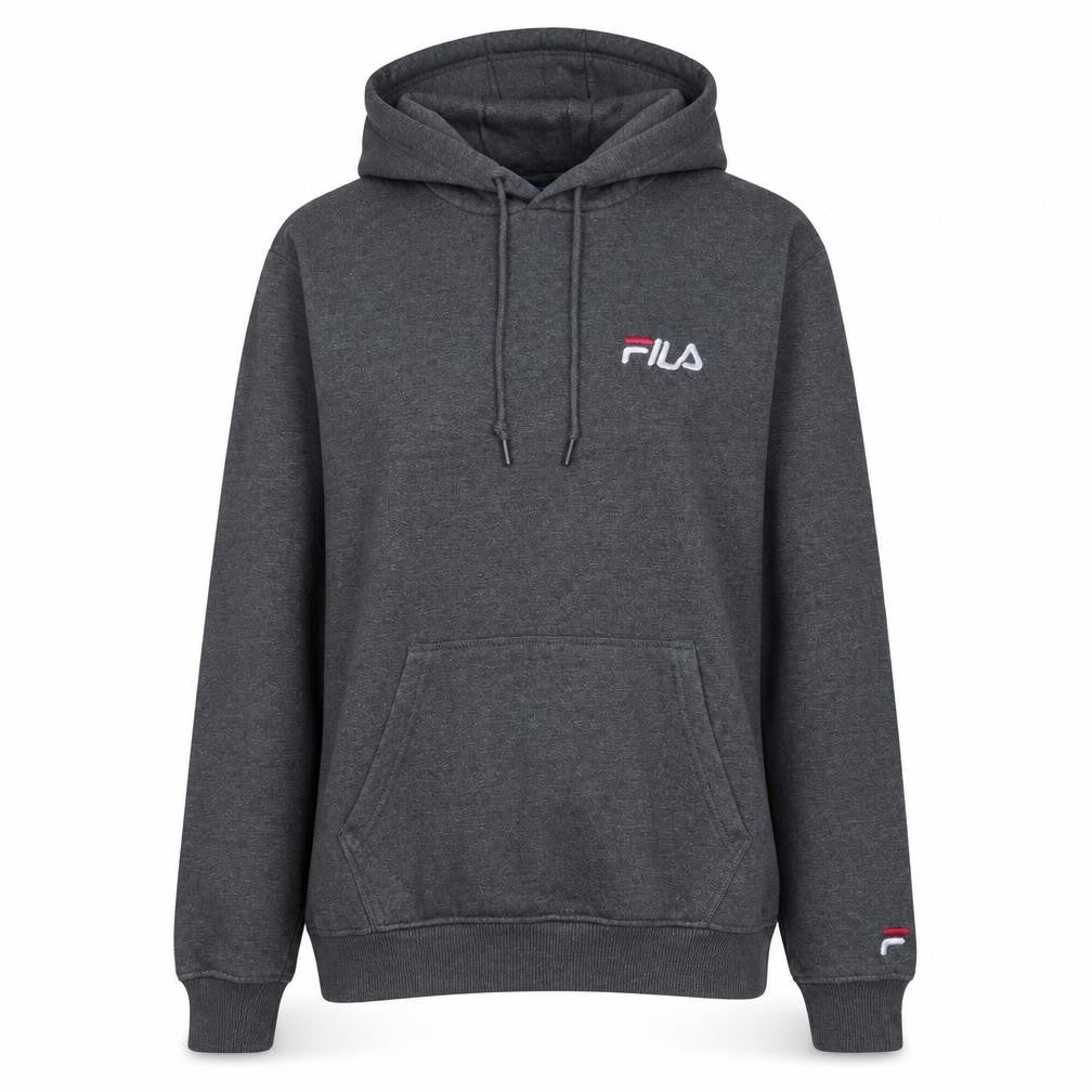 Front view of Fila women’s charcoal grey pullover hoodie medium embroidered logo