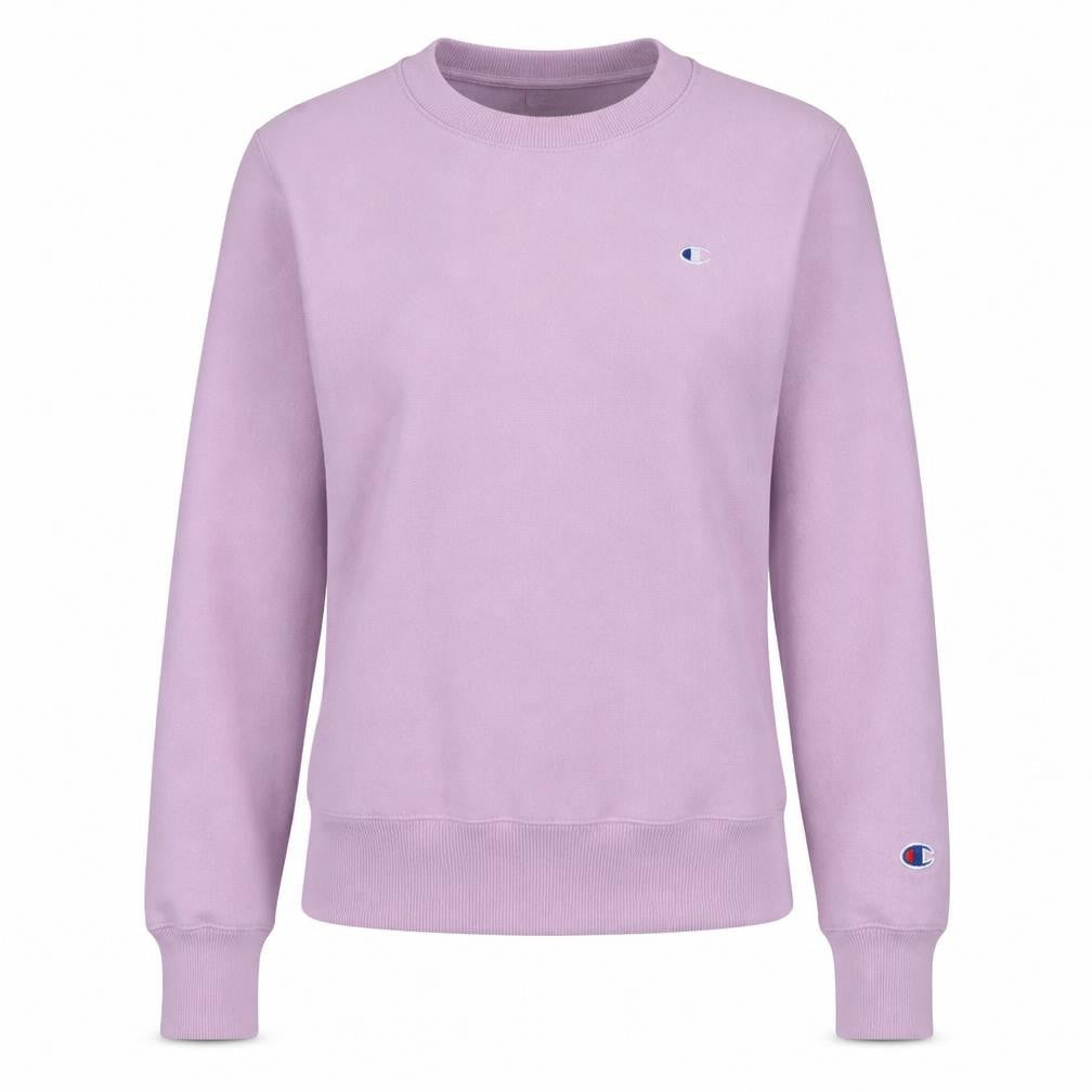 Front view of Champion women’s pink reverse weave sweatshirt medium cotton casual
