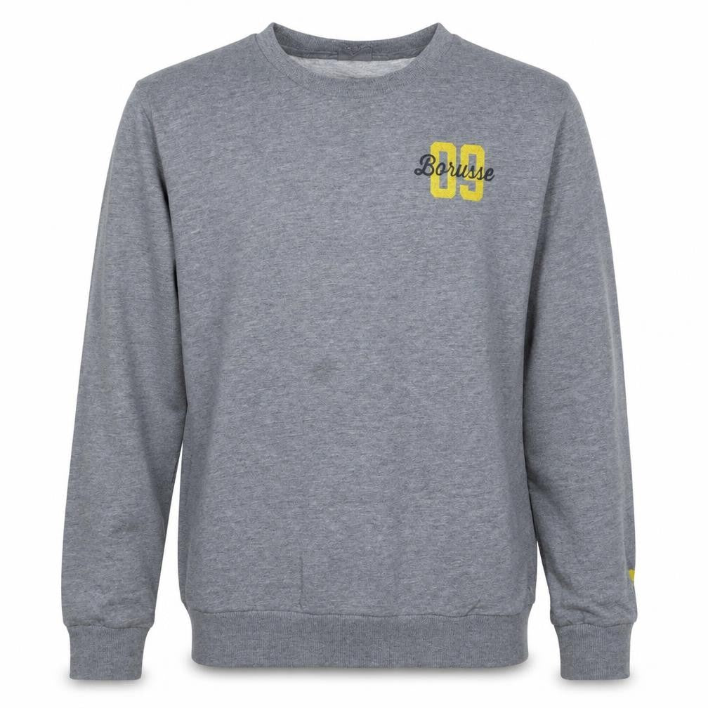 Front view of Puma men’s grey bvb 09 borussia sweatshirt, size M, crew neck pullover