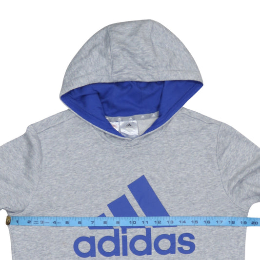 Adidas Boys Grey Blue Hoodie L 13-14 Years Pullover Fleece Logo Sweatshirt