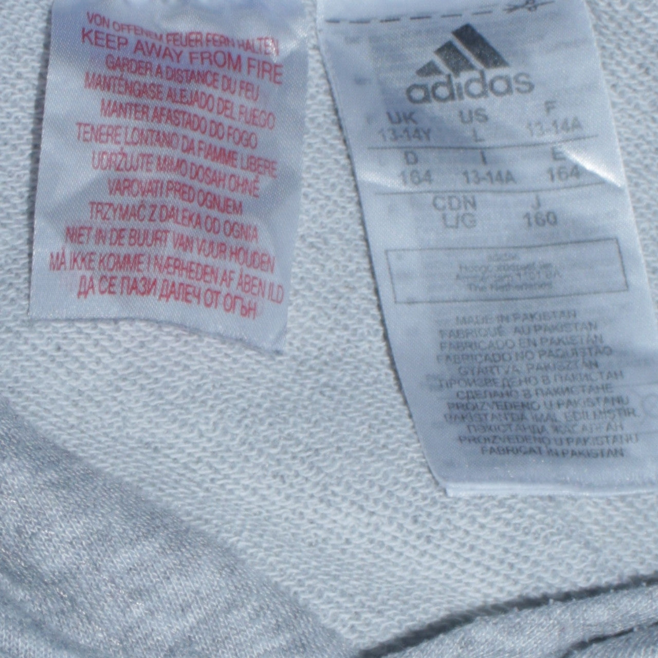 Adidas Boys Grey Blue Hoodie L 13-14 Years Pullover Fleece Logo Sweatshirt