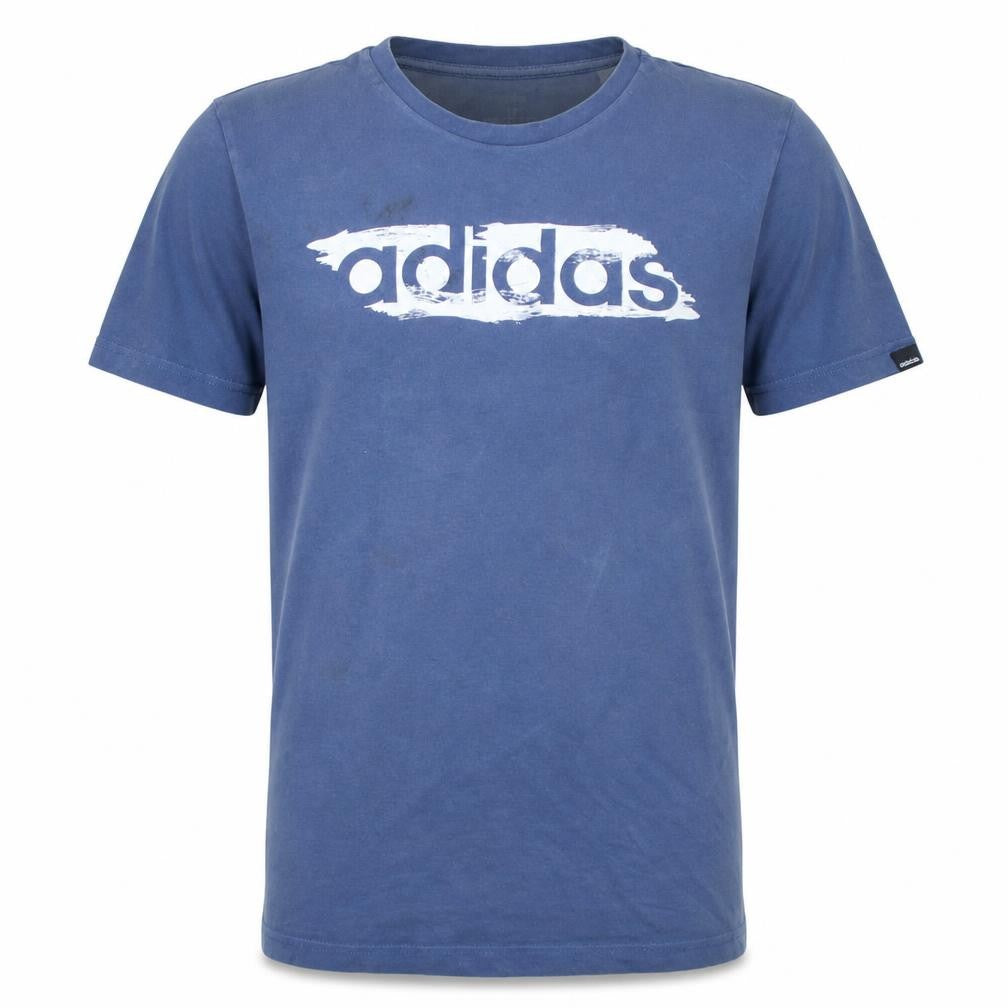 Adidas Men's Blue Graphic Print Crew Neck Cotton T-Shirt Size M