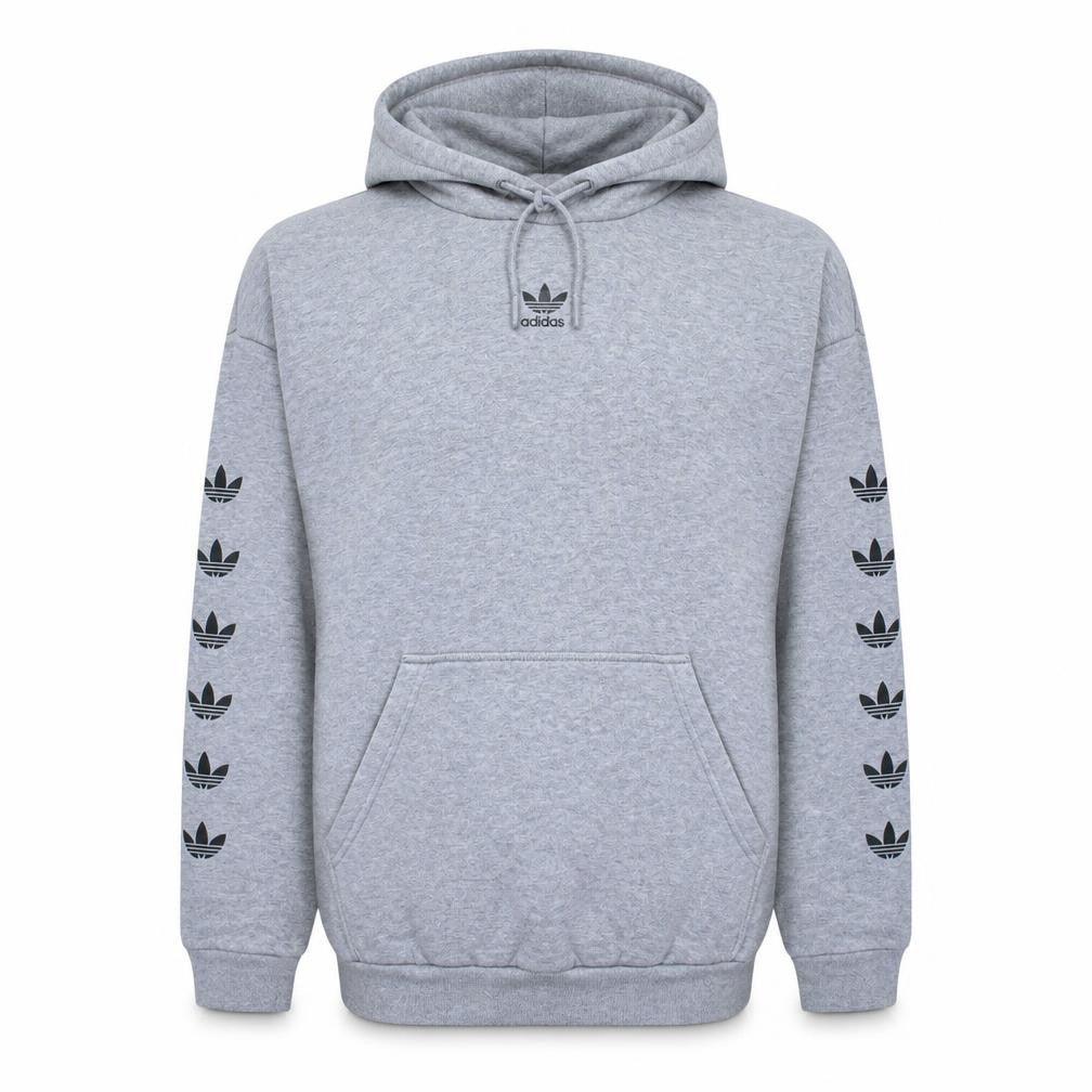 Adidas Men Grey Pullover Hoodie L Logo Fleece Sportswear