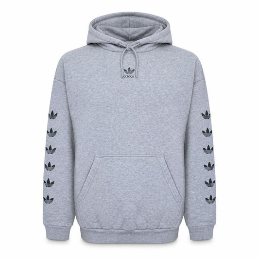 Adidas Men Grey Pullover Hoodie L Logo Fleece Sportswear