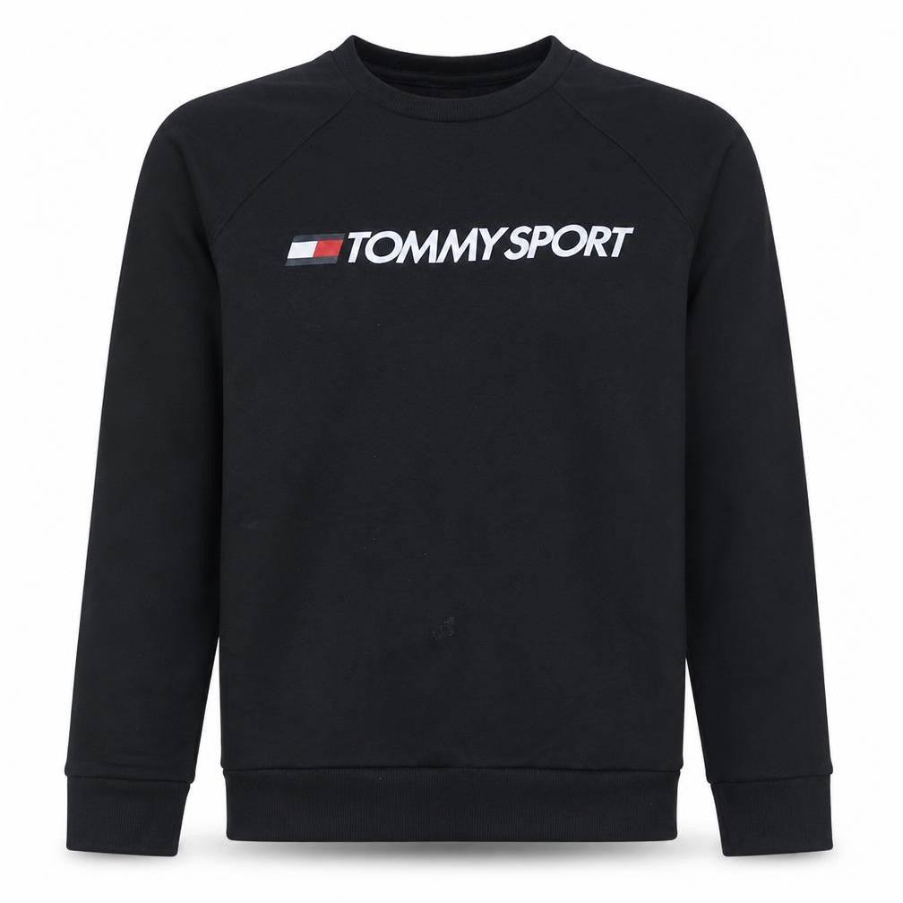 Front view of Tommy Sport Men's Black M Crew Neck Pullover Sweatshirt