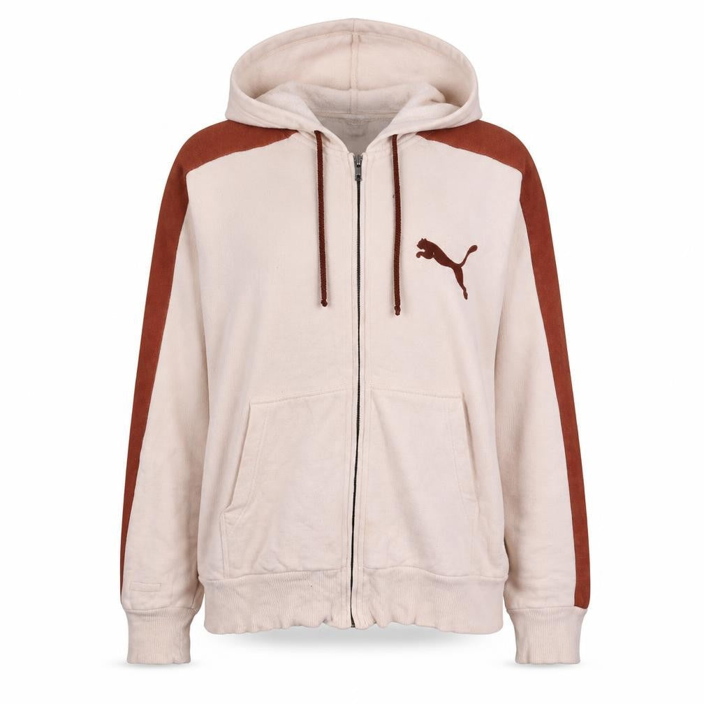 Front view of Puma Women's Beige & Brown Full Zip Hoodie, size S, Casual Sportswear