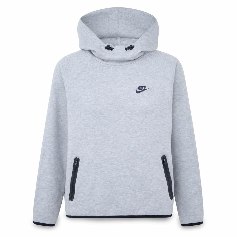Front view of Nike Women Grey Hoodie Large Pullover Long Sleeve Cotton Blend