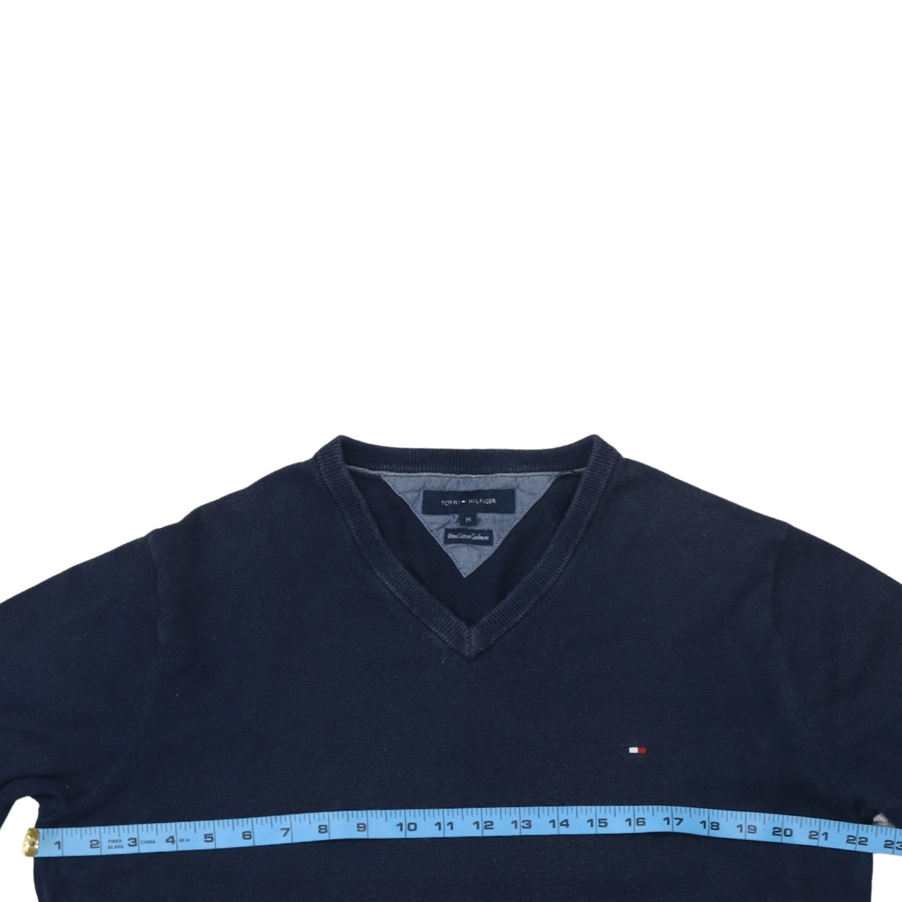 Tommy Hilfiger Men’s Blue V-Neck Cotton Cashmere Pullover Sweatshirt M