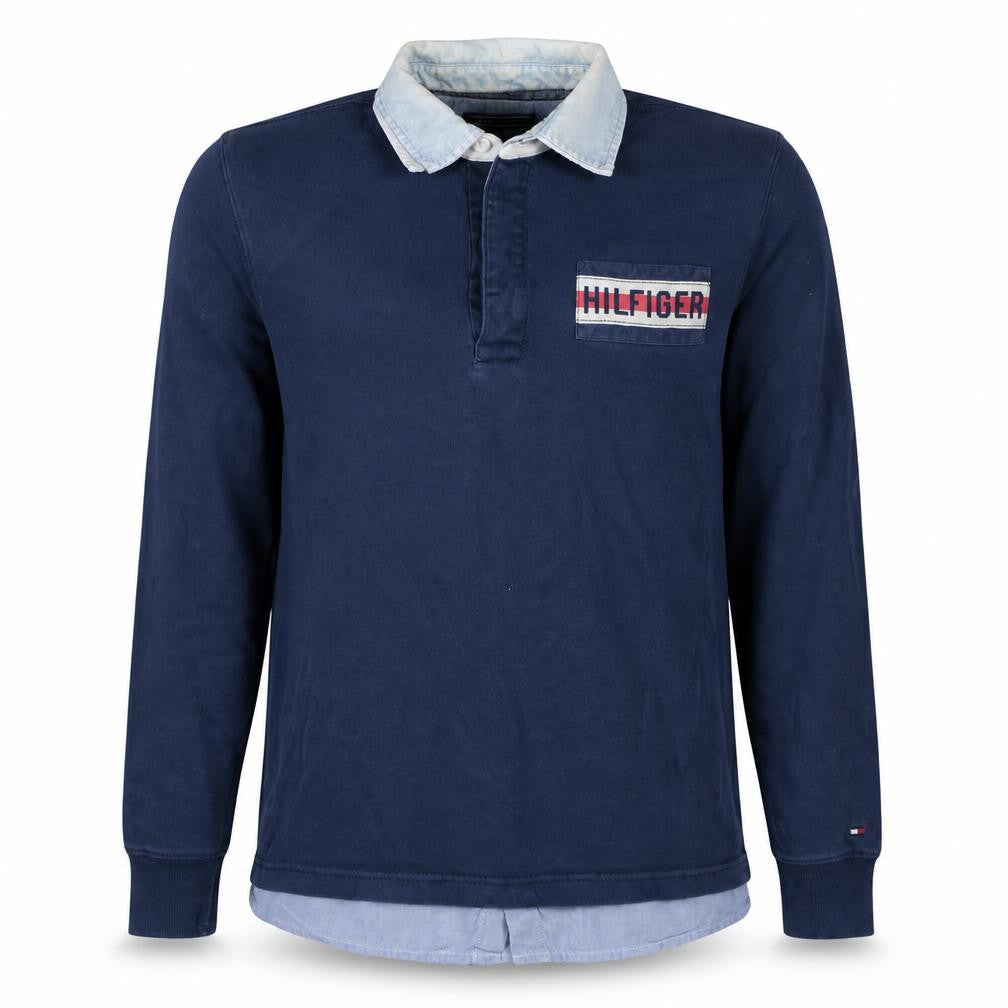 Tommy Hilfiger Men's Blue Collared Long Sleeve Vintage Fit Sweatshirt M