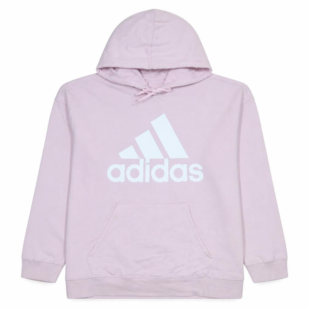 Front view of Adidas Women Pink Pullover Hoodie L 16-18 Hooded Logo Sweatshirt