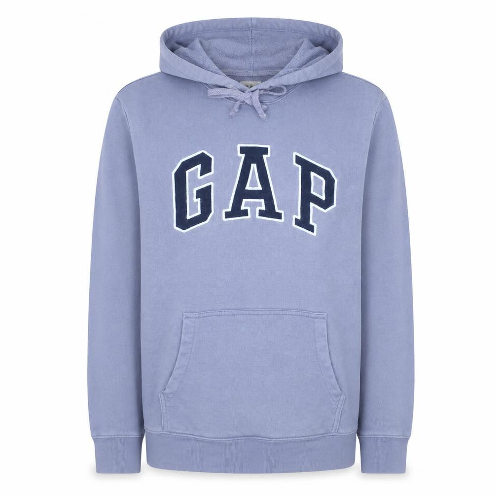 Front view of Gap Men Purple Hoodie Small Pullover Cotton Blend Logo Style