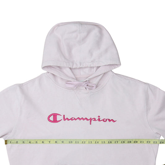 Champion Women Pink Embroidered Pullover Hoodie L Cotton Blend