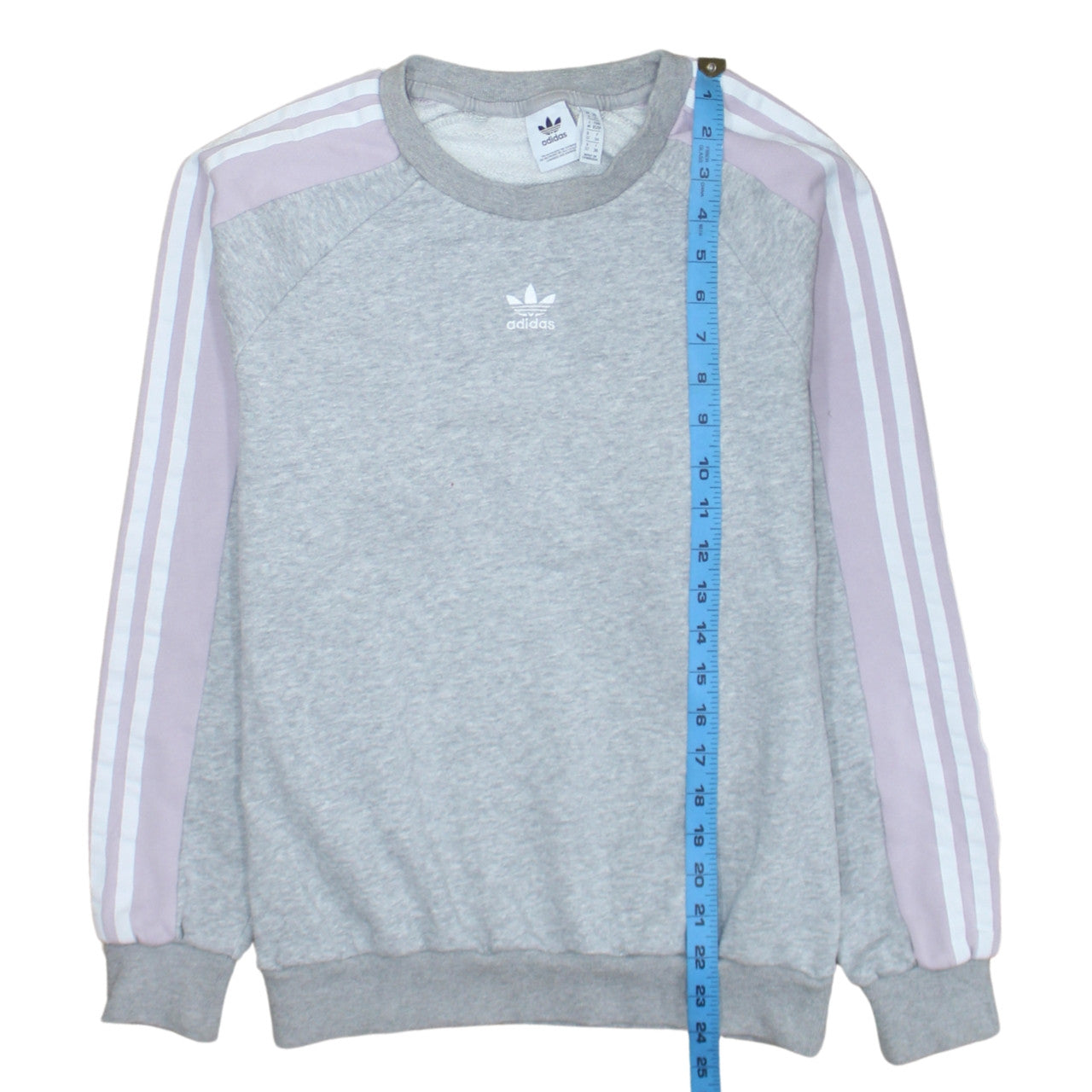 Adidas Women Grey & Lilac 3-Stripes Crew Neck Pullover Sweatshirt UK 6