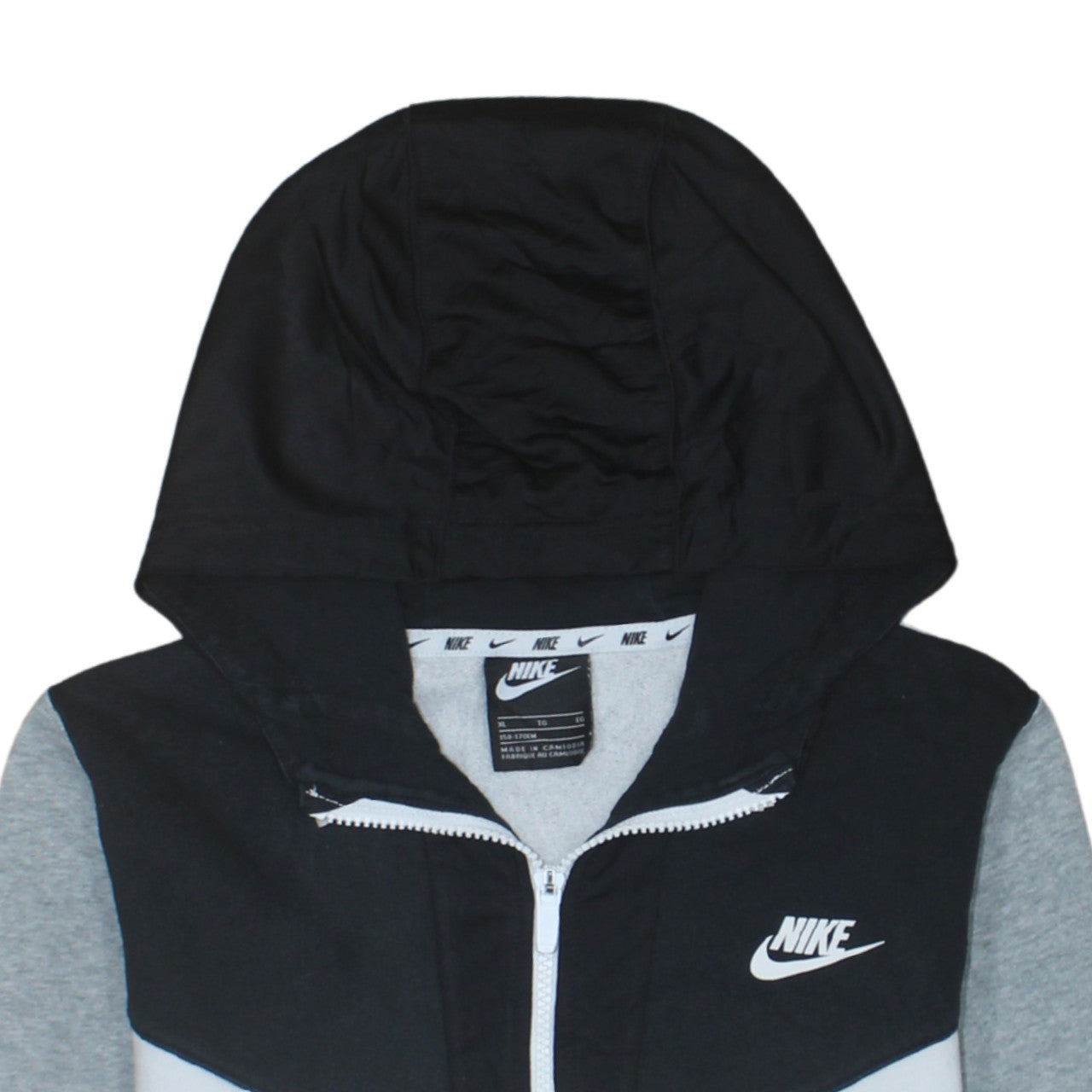 Nike Boys Grey Full Zip Logo Hoodie XL Colourblock Fleece Sweatshirt