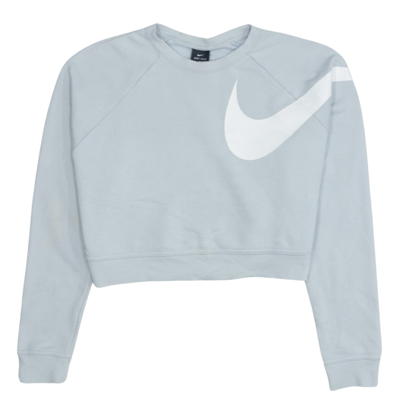 Nike Womens Grey Small Cropped Pullover Sweatshirt Dri-FIT Logo