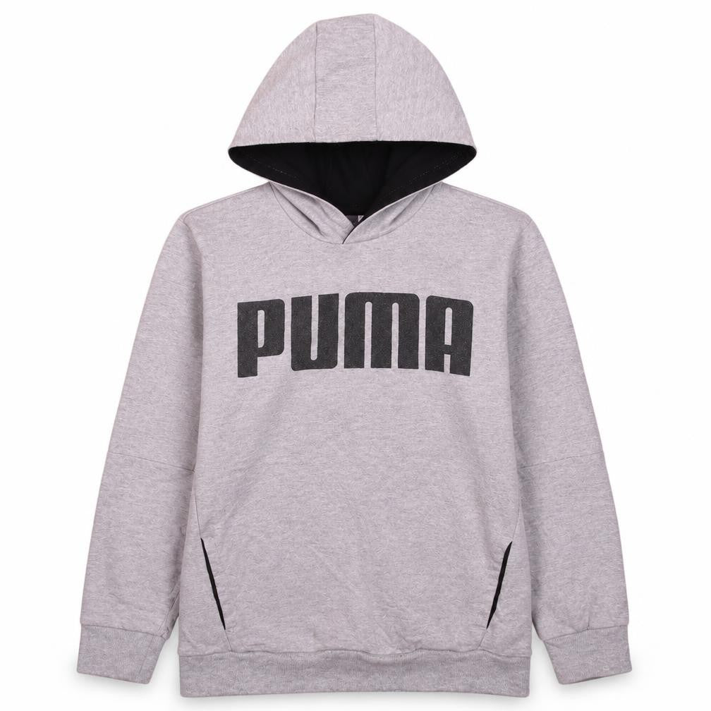 Puma Teens Grey Pullover Hoodie L Graphic Logo Cotton Blend