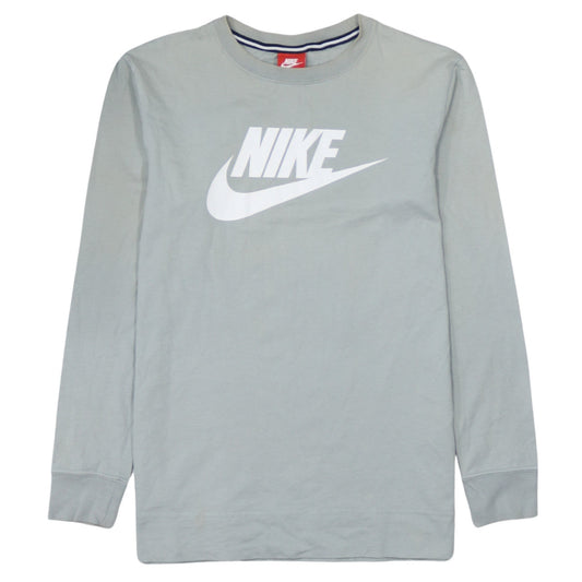 Nike Men's Grey Long Sleeve Graphic Logo Top XS