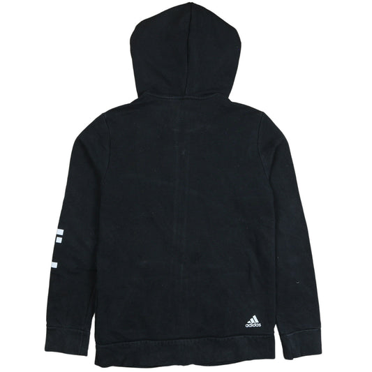 Adidas Womens Black Full Zip Hoodie Size L 16-18 Logo Sleeve
