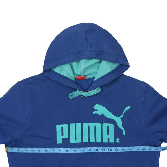 Puma Mens Blue Pullover Hoodie L Logo Sports Fleece Sweatshirt