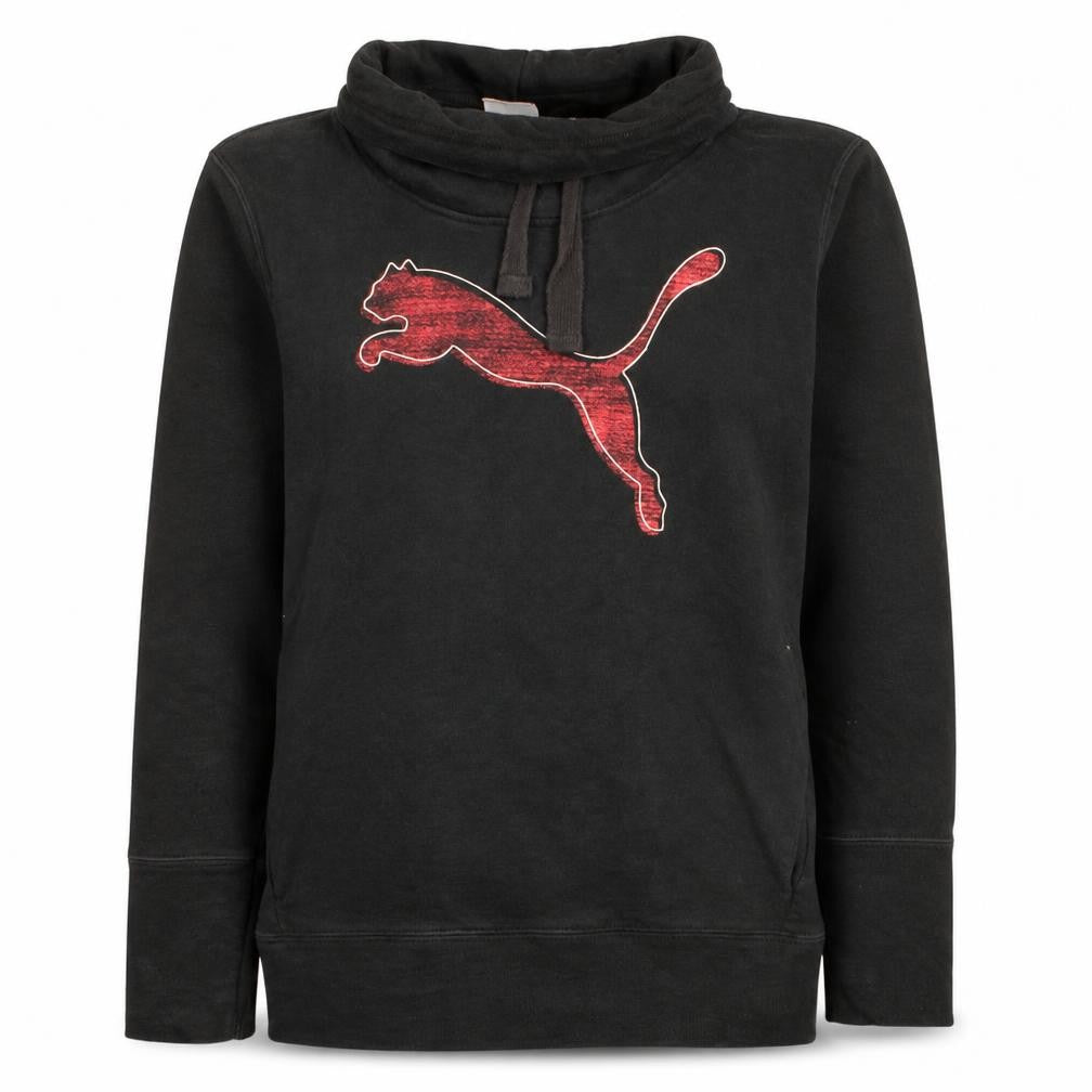 Front view of Puma women’s black, size UK 12, pullover hoodie sweatshirt