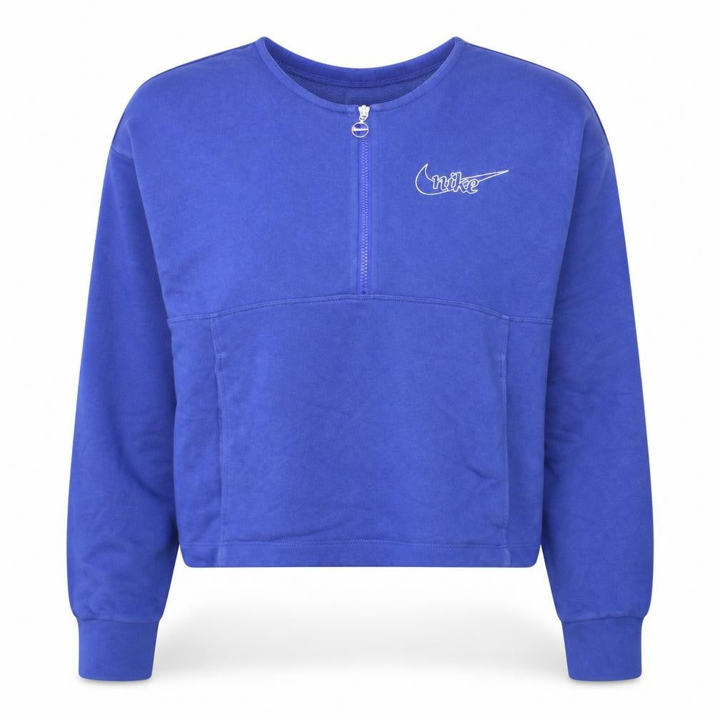 Front view of Nike Women Blue Dri-Fit 1/2 Zip Pullover Sweatshirt, size L