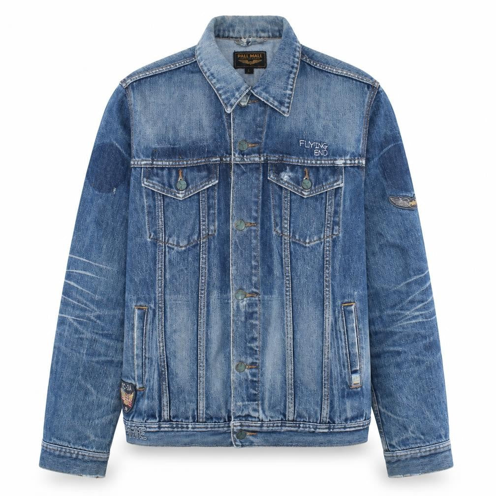 Front view of Pall Mall Men's Blue Denim Classic Jacket, size L, Vintage Style