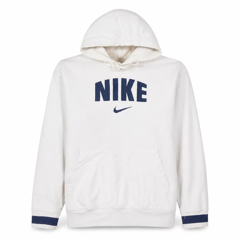 Front view of Nike Women's White Pullover Hoodie XL Cotton Logo Print Sportswear