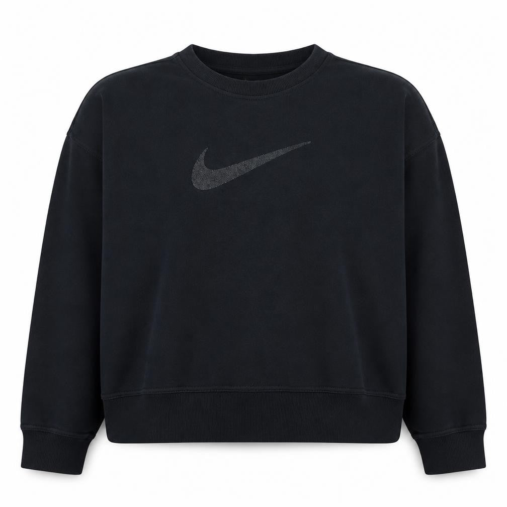 Front view of Nike women’s black xl pullover sweatshirt with logo crew neck