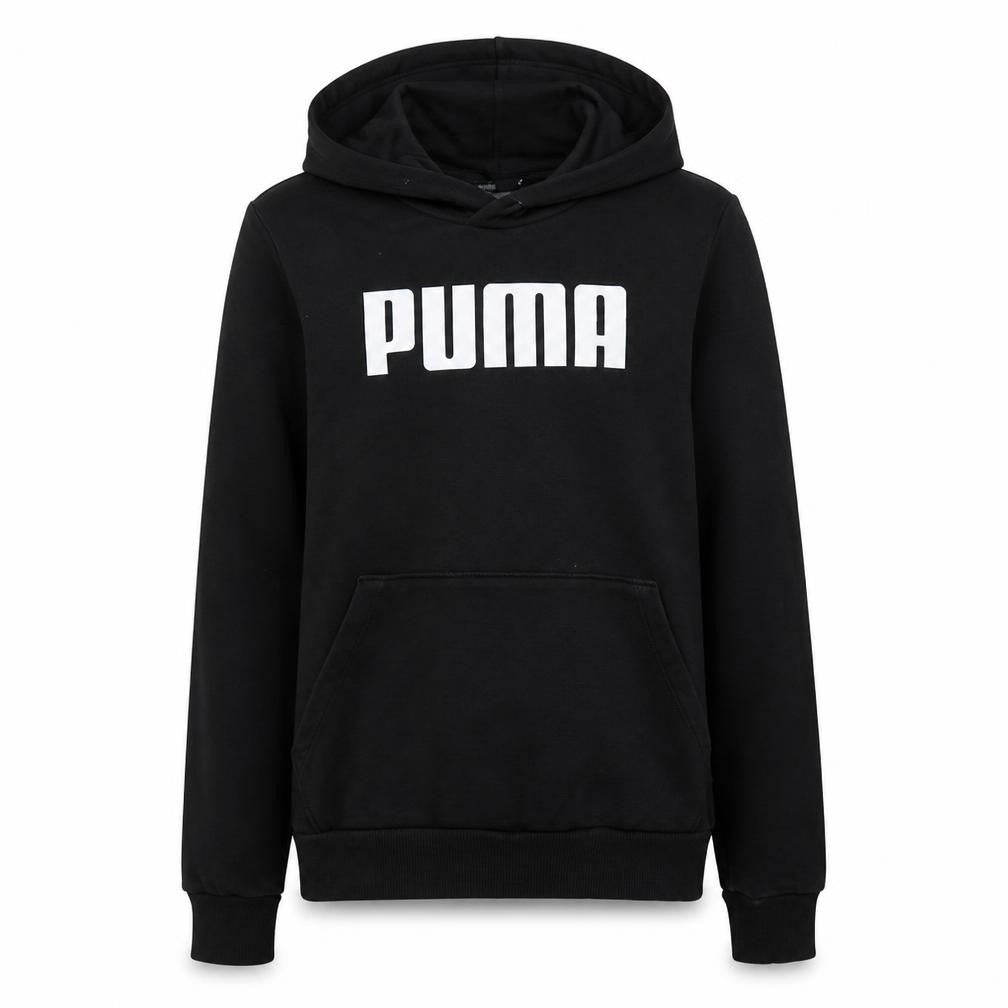 Front view of Puma Women Black Pullover Hoodie UK 10 Logo Sportswear