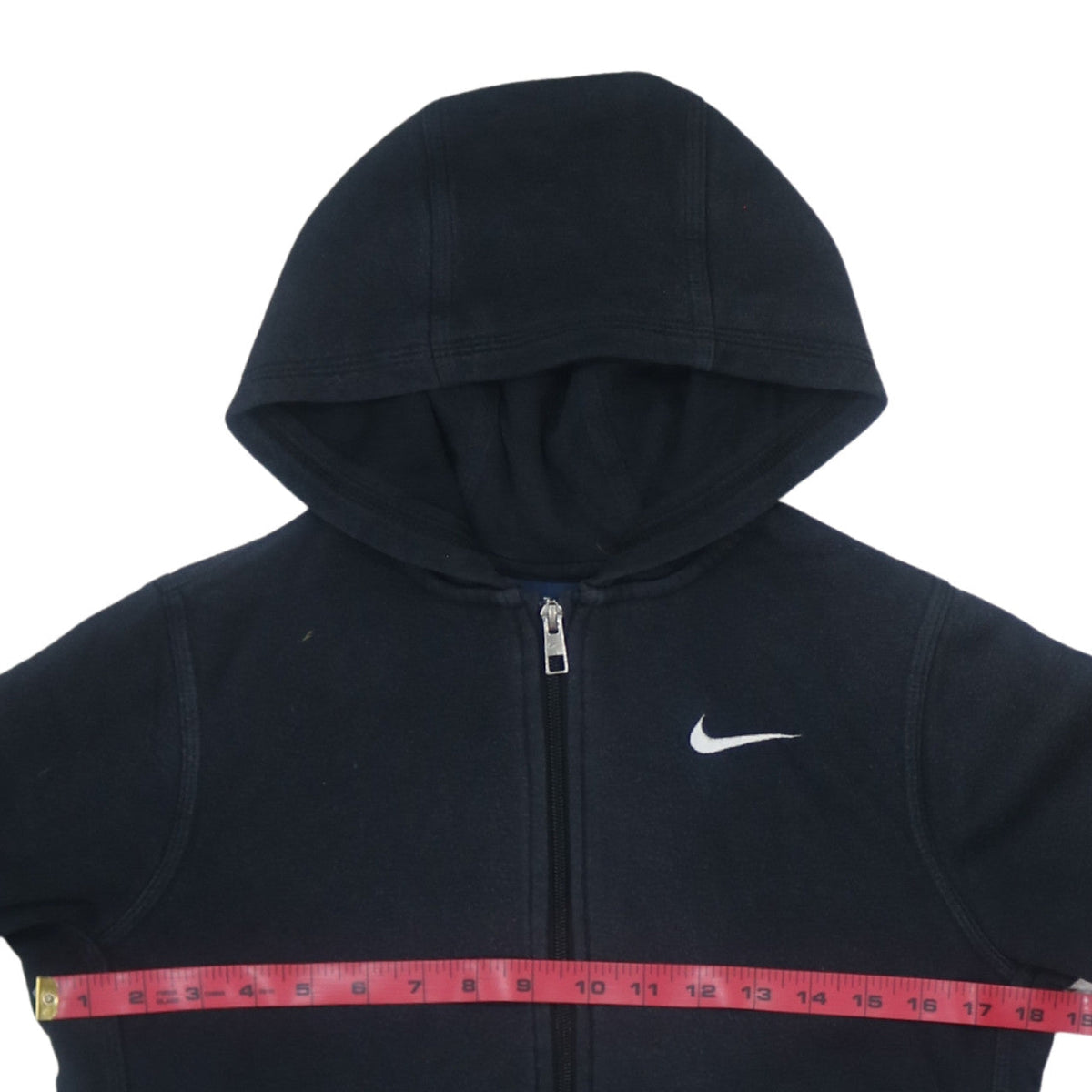 Close-up detail of Nike boys’ black full zip hoodie sweatshirt m 10-12 years fleece lined