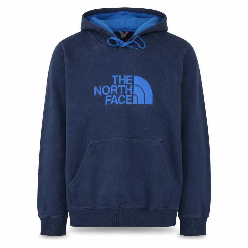 Front view of The North Face Men's Blue Pullover Hoodie L Graphic Logo Outdoor