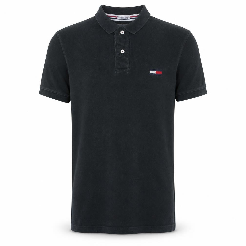 Front view of Tommy Hilfiger Men's Black Cotton Polo Shirt, size M