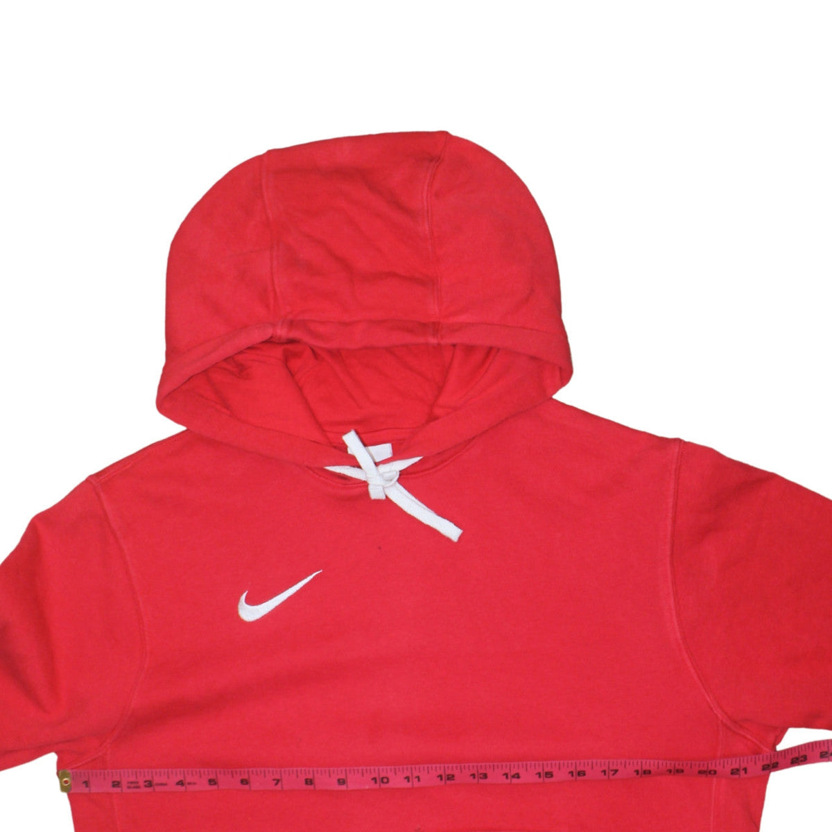 Back view of Nike Men's Red Pullover Hoodie, size S, Sports Fleece Sweatshirt