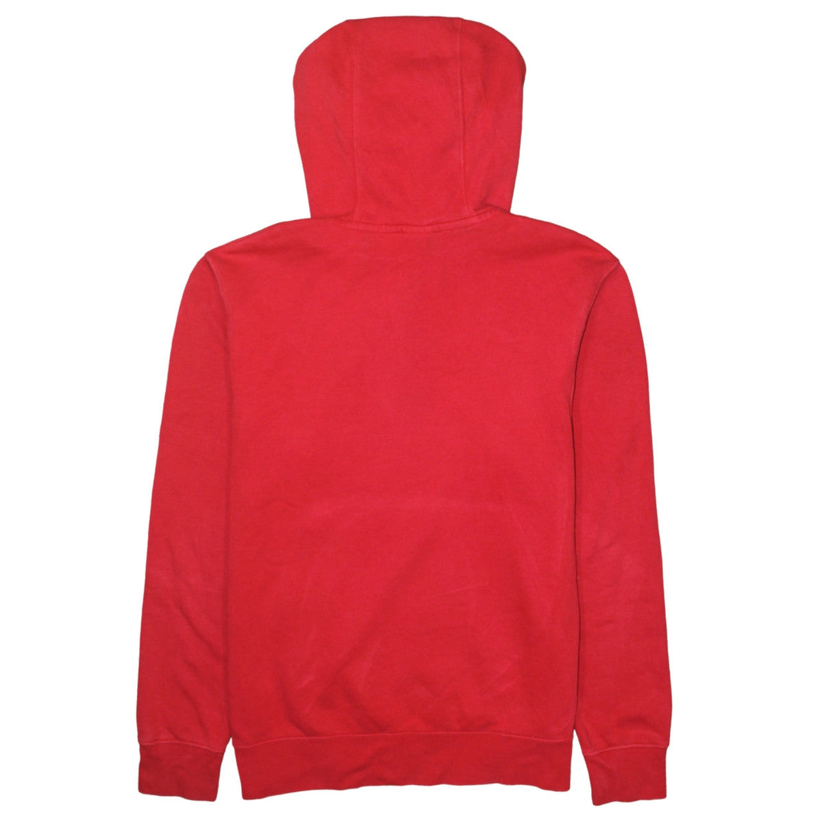 Brand and care label for Nike Men's Red Pullover Hoodie, size S, Sports Fleece Sweatshirt