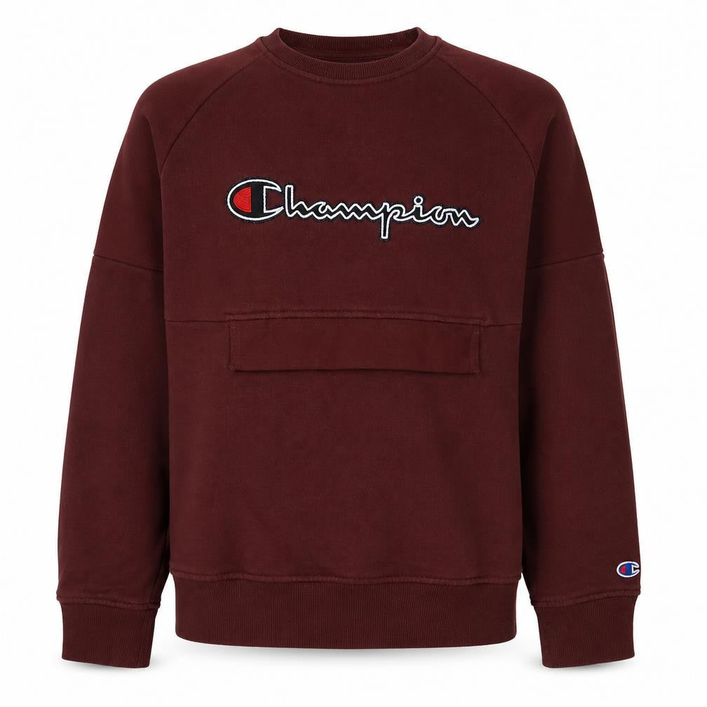 Front view of Champion Men's Brown Embroidered Logo Pullover Sweatshirt M