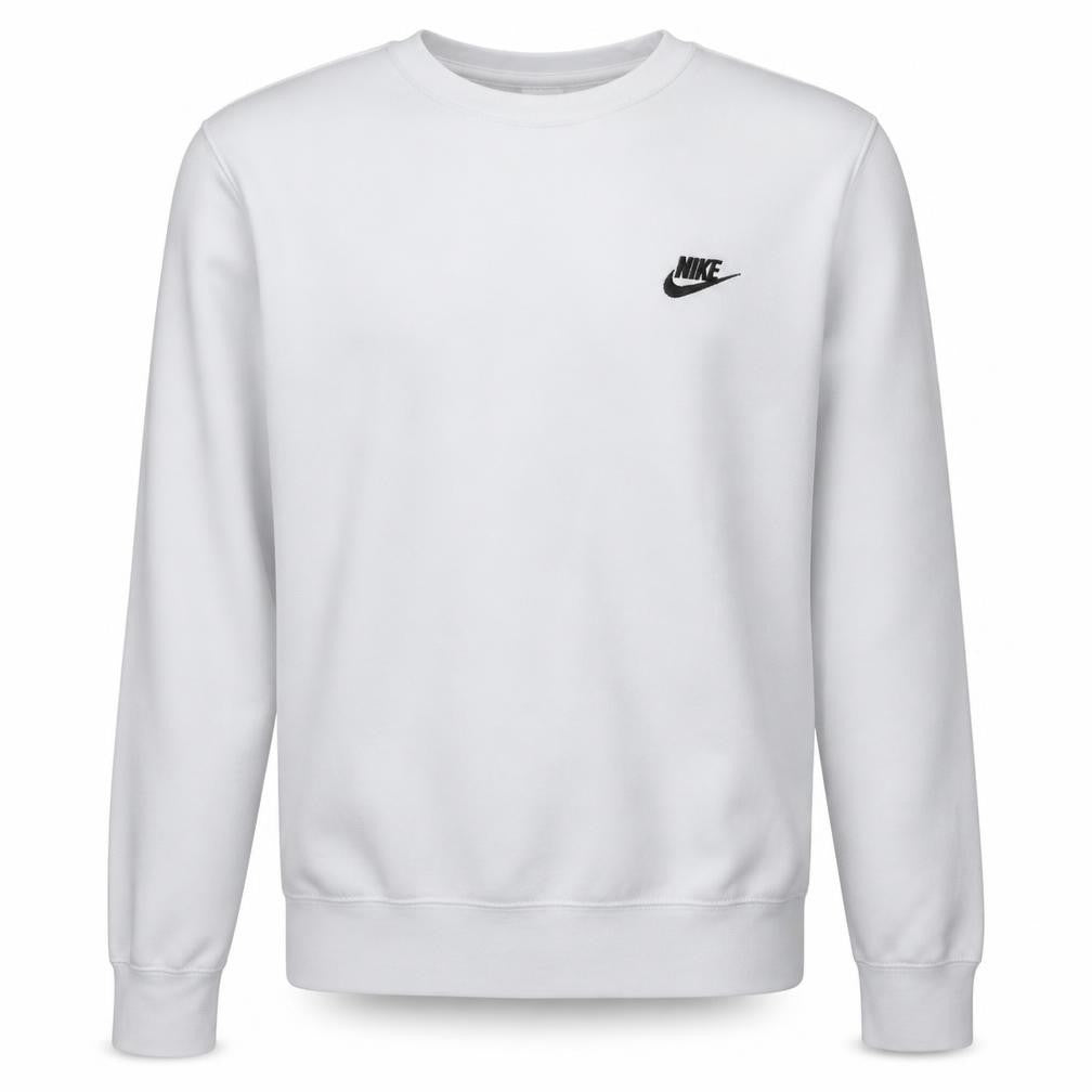Front view of Nike Men's White Crew Neck Pullover Sweatshirt Small