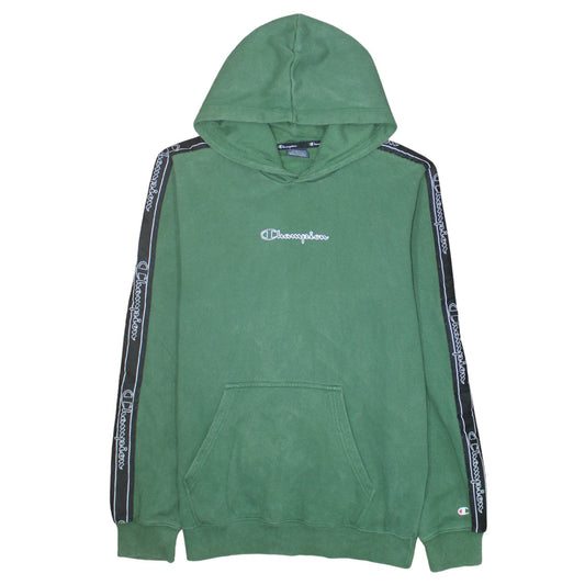 Champion Men Green Pullover Hoodie Large Logo Strip Sleeve Sportswear