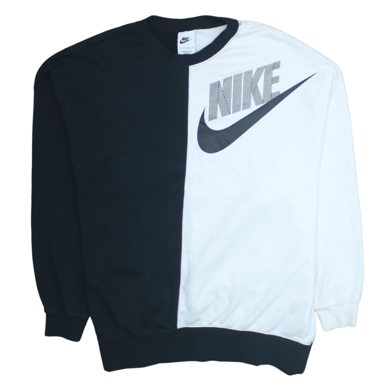 Nike Womens Black & White Pullover Sweatshirt XS Graphic Logo Crew Neck